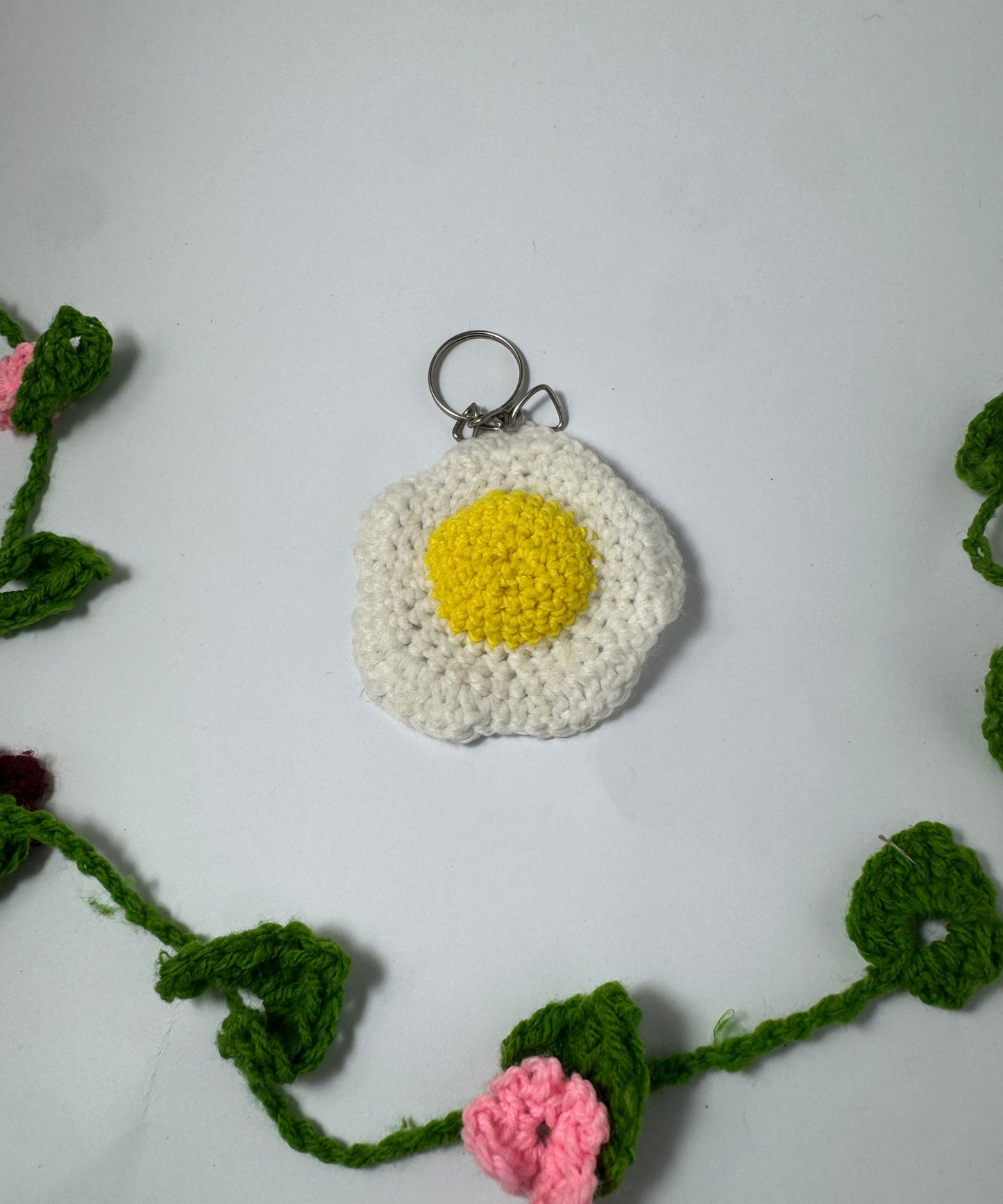 The Sunny-Side Up Egg Crochet Keychain