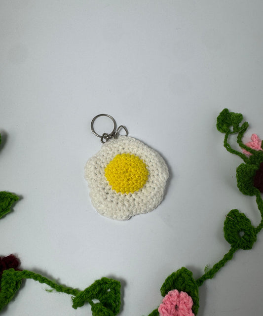 The Sunny-Side Up Egg Crochet Keychain