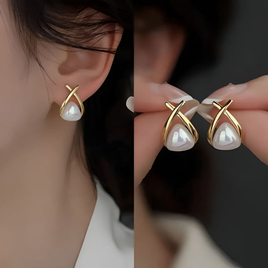 Korean Cross Pearl Earrings – Chic Minimalist Jewelry