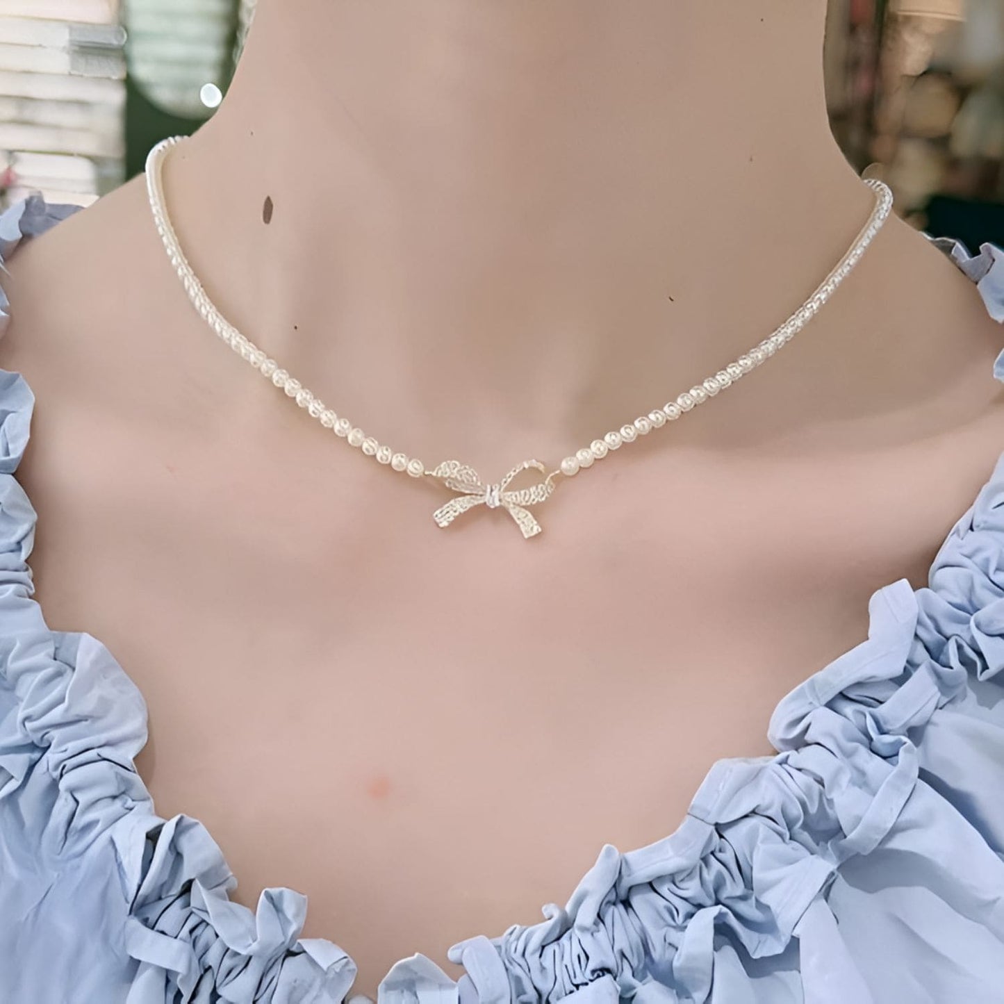 Bow Charm Pearl Pendant Necklace