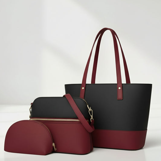 Bella Set of 3 Bags (Black & Wine)