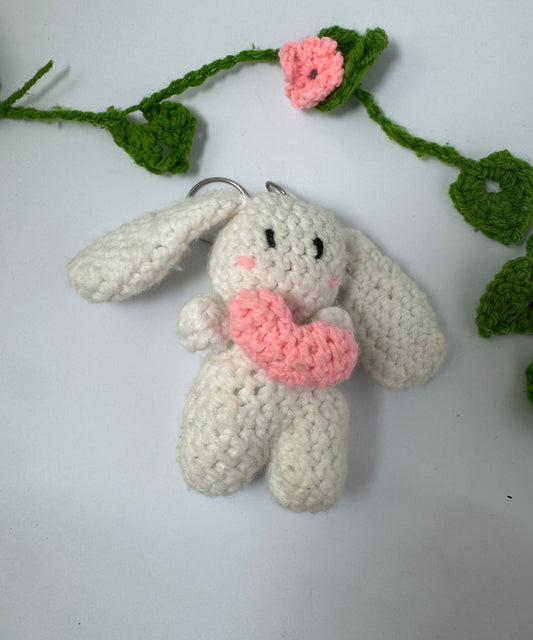 The Heart Bunny Crochet Keychain