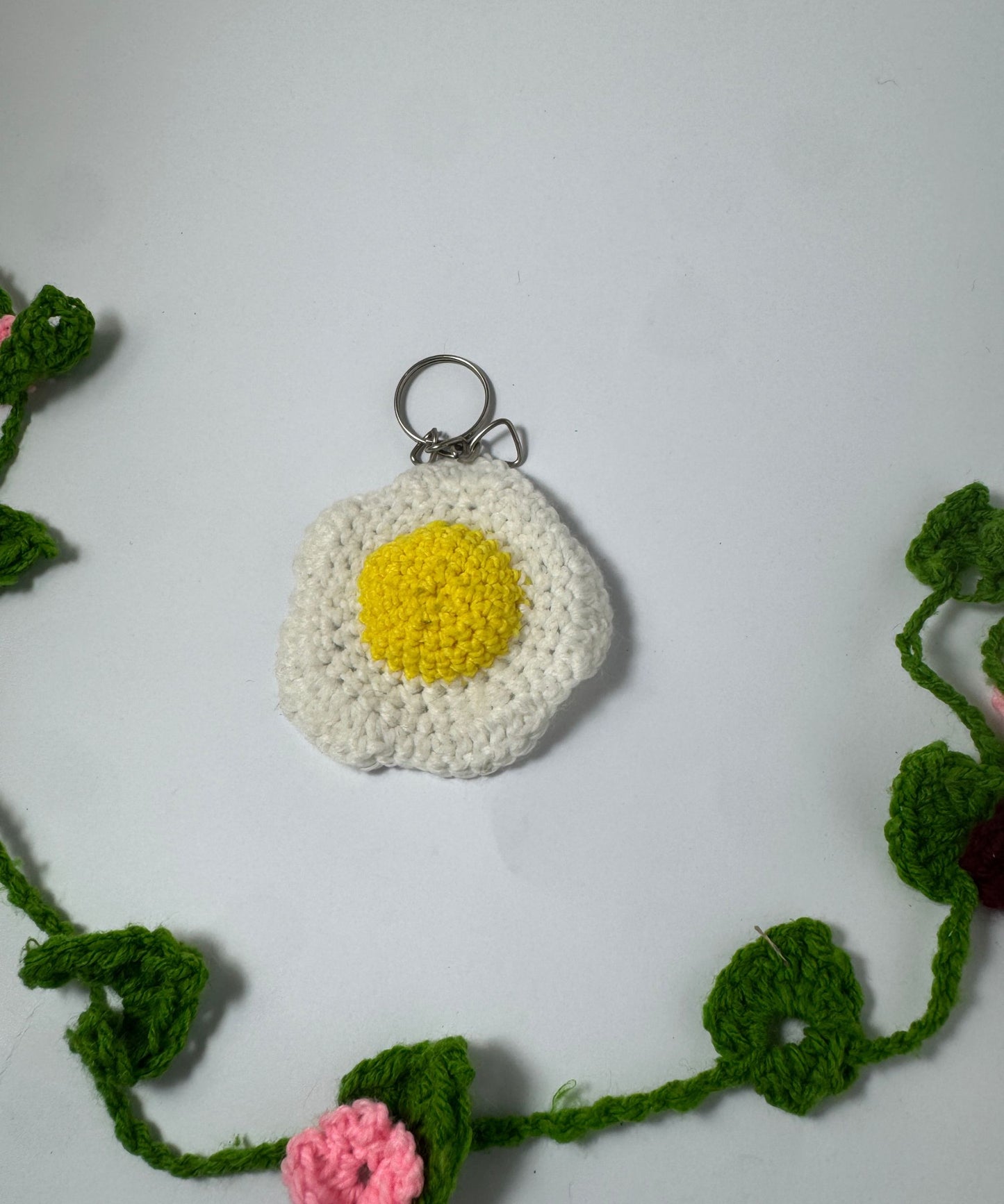 The Sunny-Side Up Egg Crochet Keychain