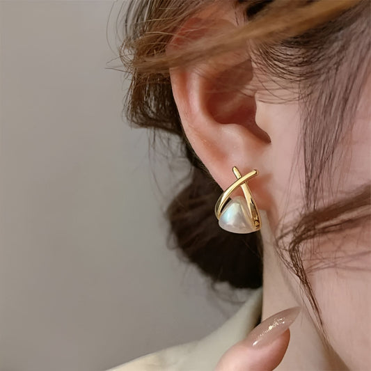 Korean Cross Pearl Earrings – Chic Minimalist Jewelry